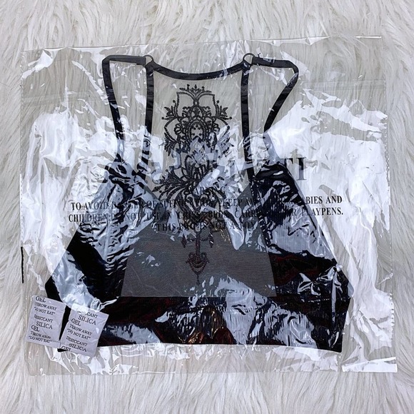 Black Floral Lace Mesh Racerback Tattoo Bralette - Picture 15 of 16